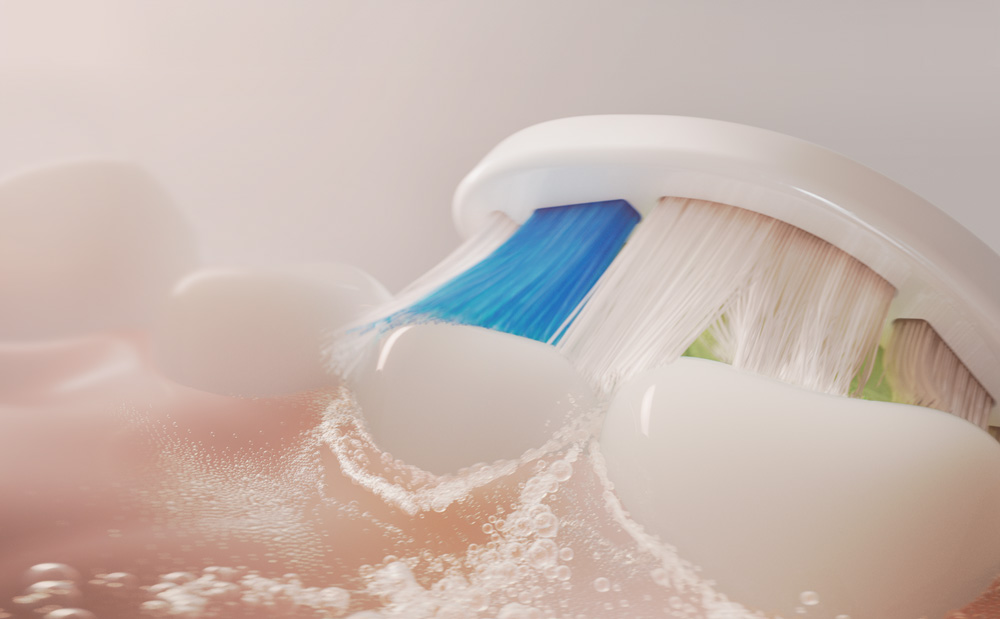 Grafika przedstawiająca zbliżenie na włókna szczeteczki myjące zęby.