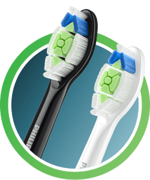 Dwie końcówki (czarna i biała) z włóknami w kolorze białym, granatowym i zielonym.