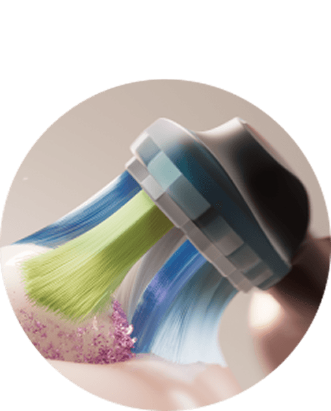 Zbliżenie na włókna szczoteczki myjącej zęby.