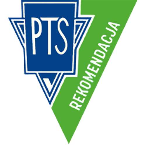 Ikona w kształcie trójkąta z napisem: „PTS REKOMENDACJA”.