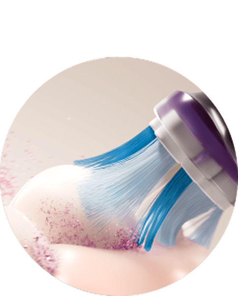 Zbliżenie na włókna szczoteczki myjącej zęby.