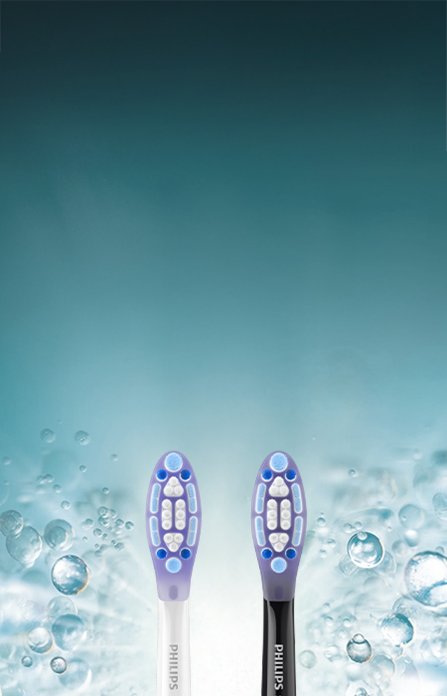 Dwie końcówki (czarna i biała) z włóknami w kolorze białym, niebieskim i granatowym.