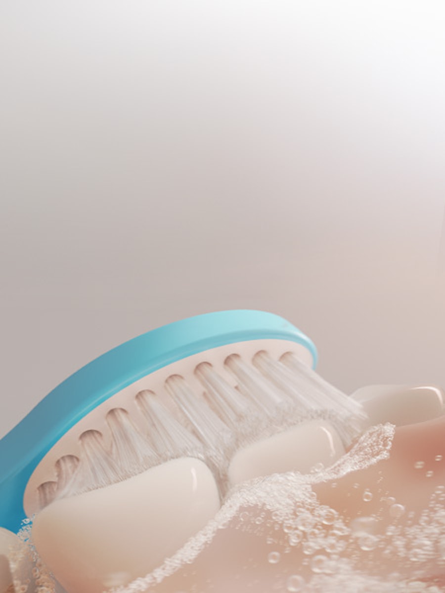 Zbliżenie na szczoteczkę myjącą zęby.