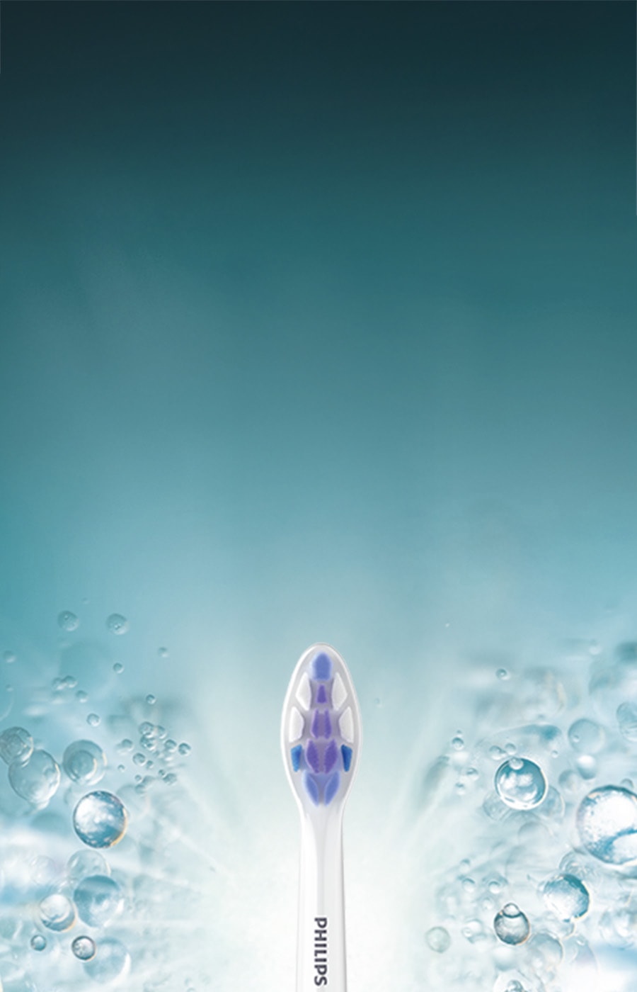 Biała końcówka z włóknami w kolorze fioletowym, białym i granatowym.