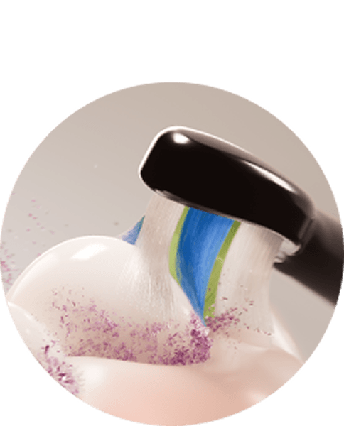 Zbliżenie na włókna szczoteczki myjącej zęby.