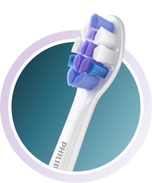 Biała końcówka z włóknami w kolorze fioletowym, białym i granatowym.