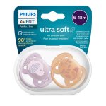 AVENT Smoczki do uspakajania Ultra Soft Girl z rysunkami 2szt. 6-18m SCF091/18