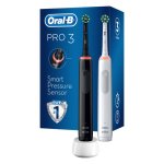 Braun Oral-B szczoteczka elektryczna PRO3 3900 BLACK Crossaction + WHITE Sensi UltraThin - zestaw dwóch szczoteczek Oral-b /OUTLET/  - uszkodzone/wgniecione opakowanie zewnętrzne (pudełko)