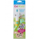 BRUSH-BABY - szczotka soniczna podróżna Go-KIDZ Electric Travel Toothbrush z naklejkami dla dzieci - kolor zielony