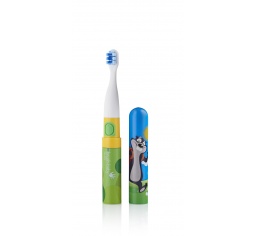 BRUSH-BABY - szczotka soniczna podróżna Go-KIDZ Electric Travel Toothbrush z naklejkami dla dzieci - z grafiką bobra