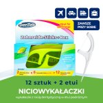Dentek Niciowykałaczki On-The-Go w etui podróżnym, 12 szt. wykałaczek z nicią dentystyczną + 2 wielorazowe etui