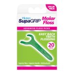 Piksters niciowykałaczki SupaGRIP Molar Floss 20szt. – cienkie i wytrzymałe niciowykałaczki do czyszczenia przestrzeni między trzonowcami